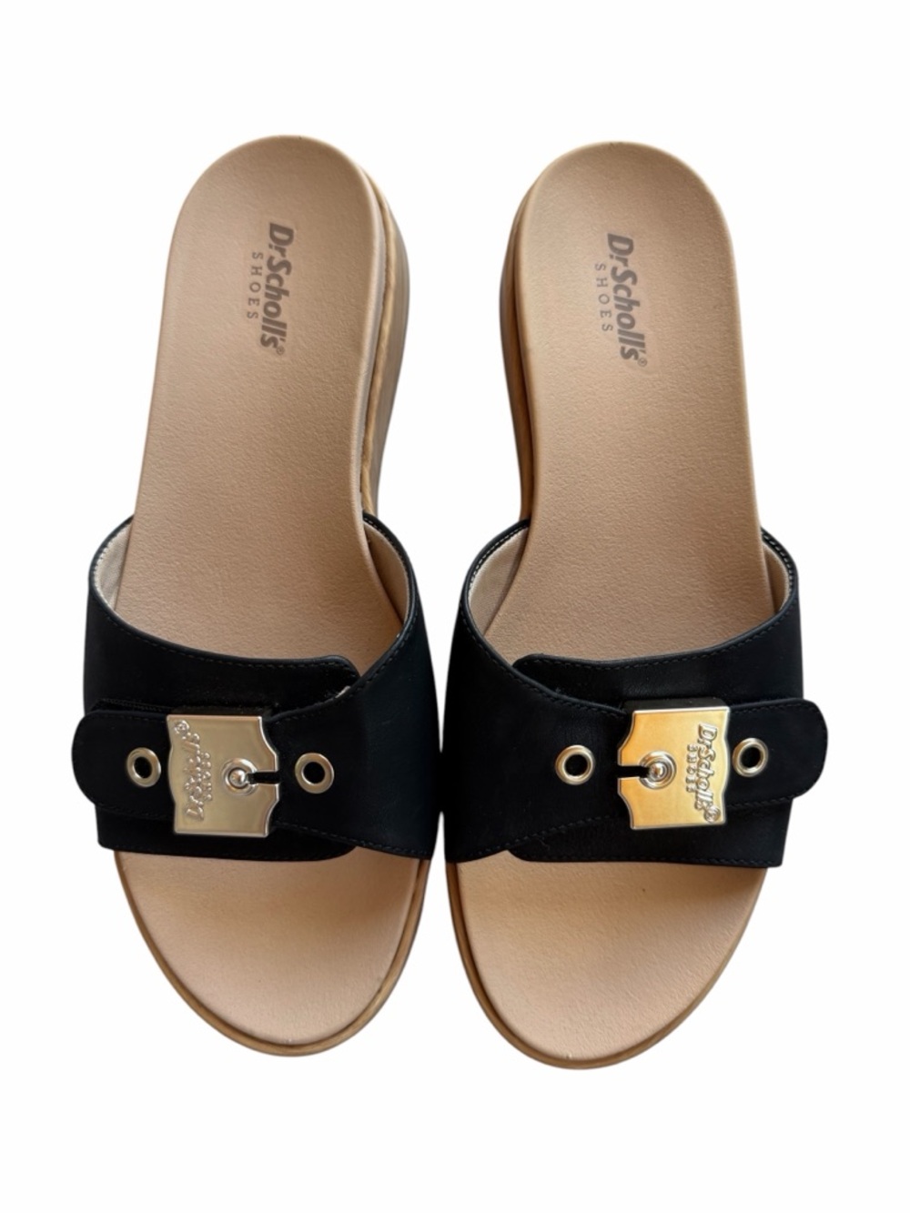 Dr. Scholl's Black Slide Sandal with Silver Accent